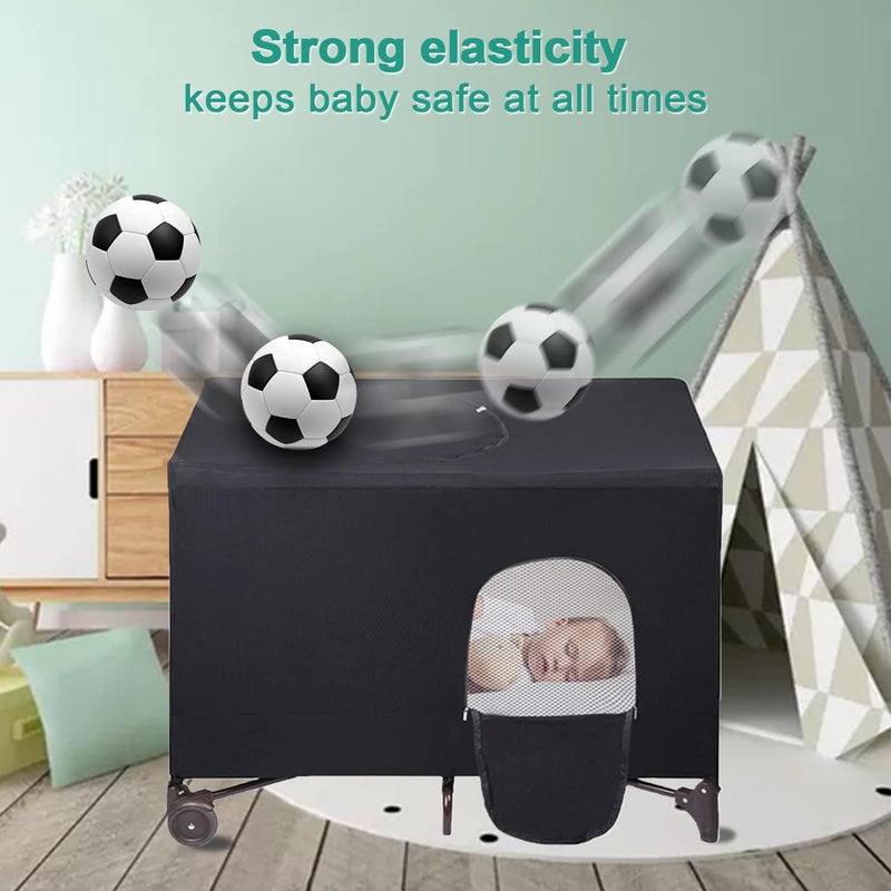 crayfomo Crib Tent Cover, Pack N Play Blackout Covers, Breathable Travel Crib Shades, Portable Baby Crib Canopy Cover,Playard Netting Covers for Indoor & Outdoor (Black L) - Image 4